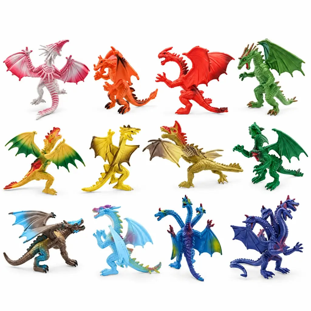 Assorted colourful 10cm dragon figurines with wings and fantasy details