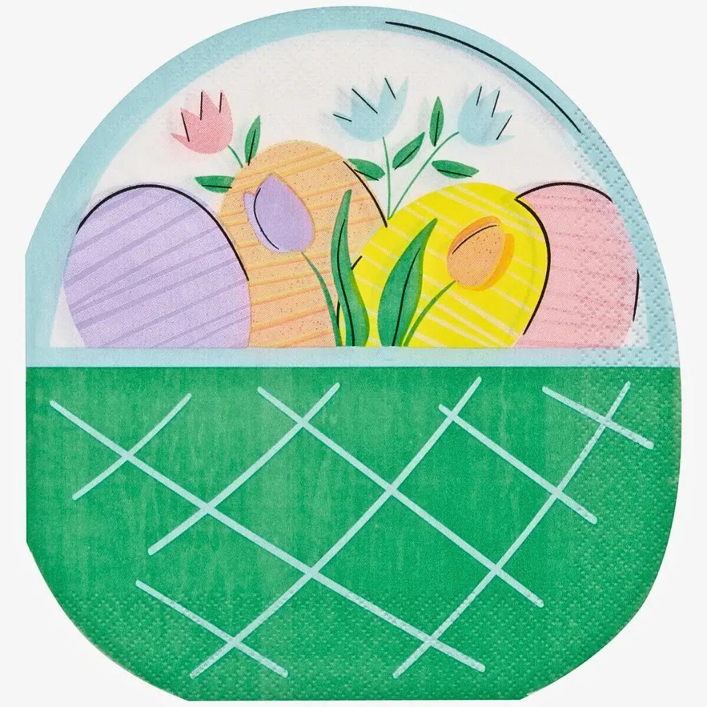 Easter basket shaped luncheon napkins with pastel eggs 16pack