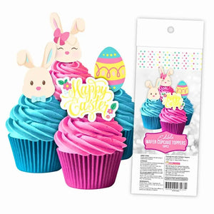 Easter edible wafer cupcake toppers with bunnies and eggs