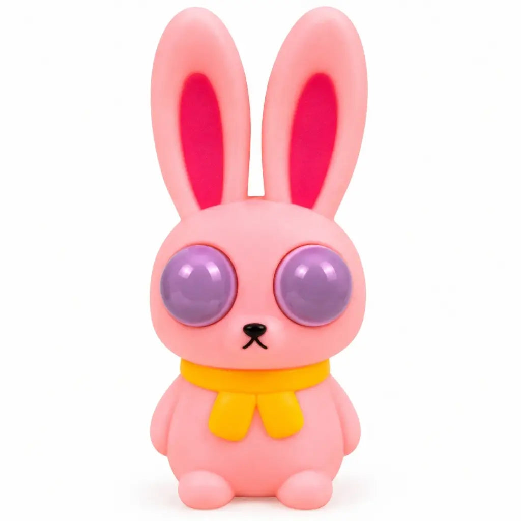 Pink Easter bunny squeeze toy with purple popping eyes