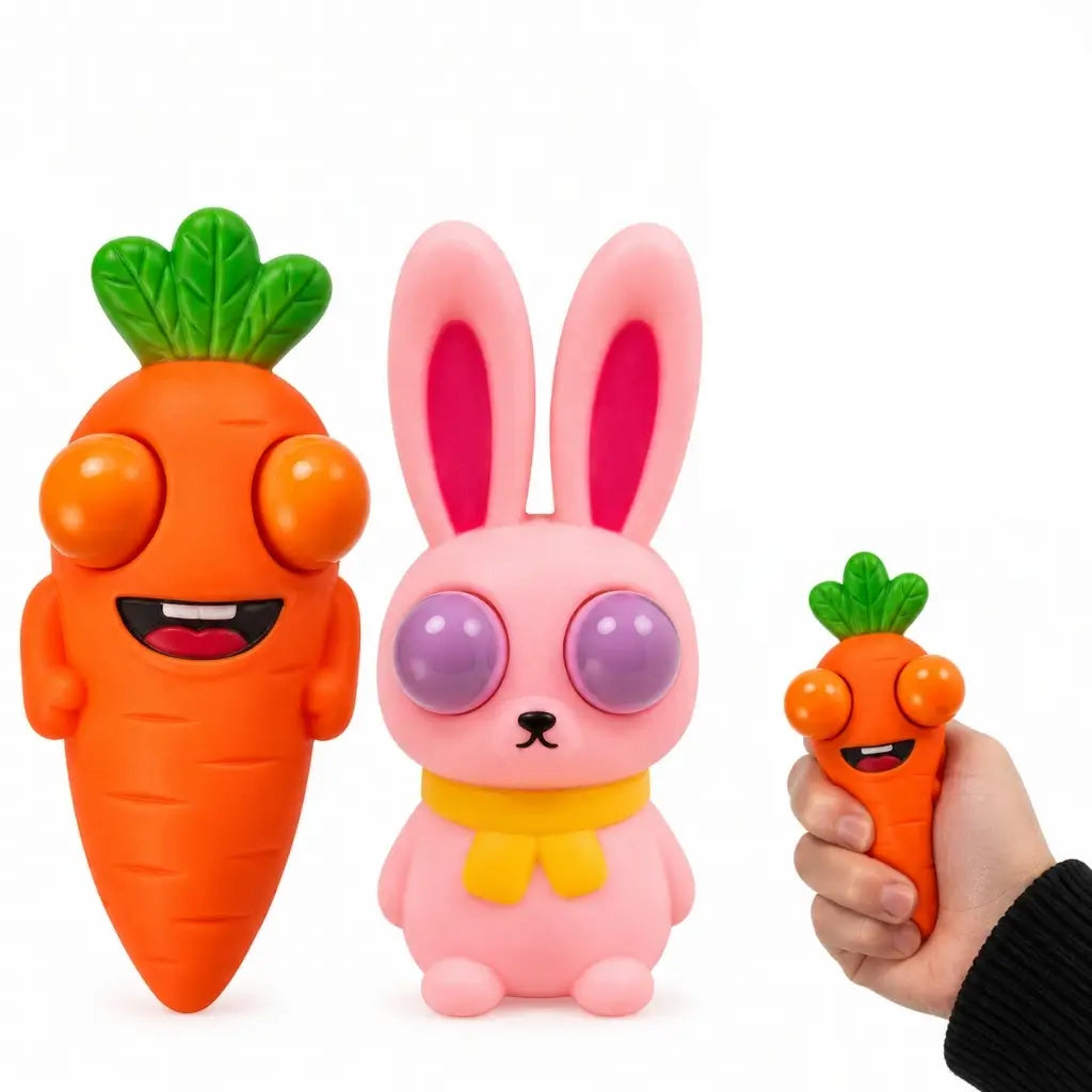 Easter popping-eye squeeze toys in assorted bunny and carrot designs