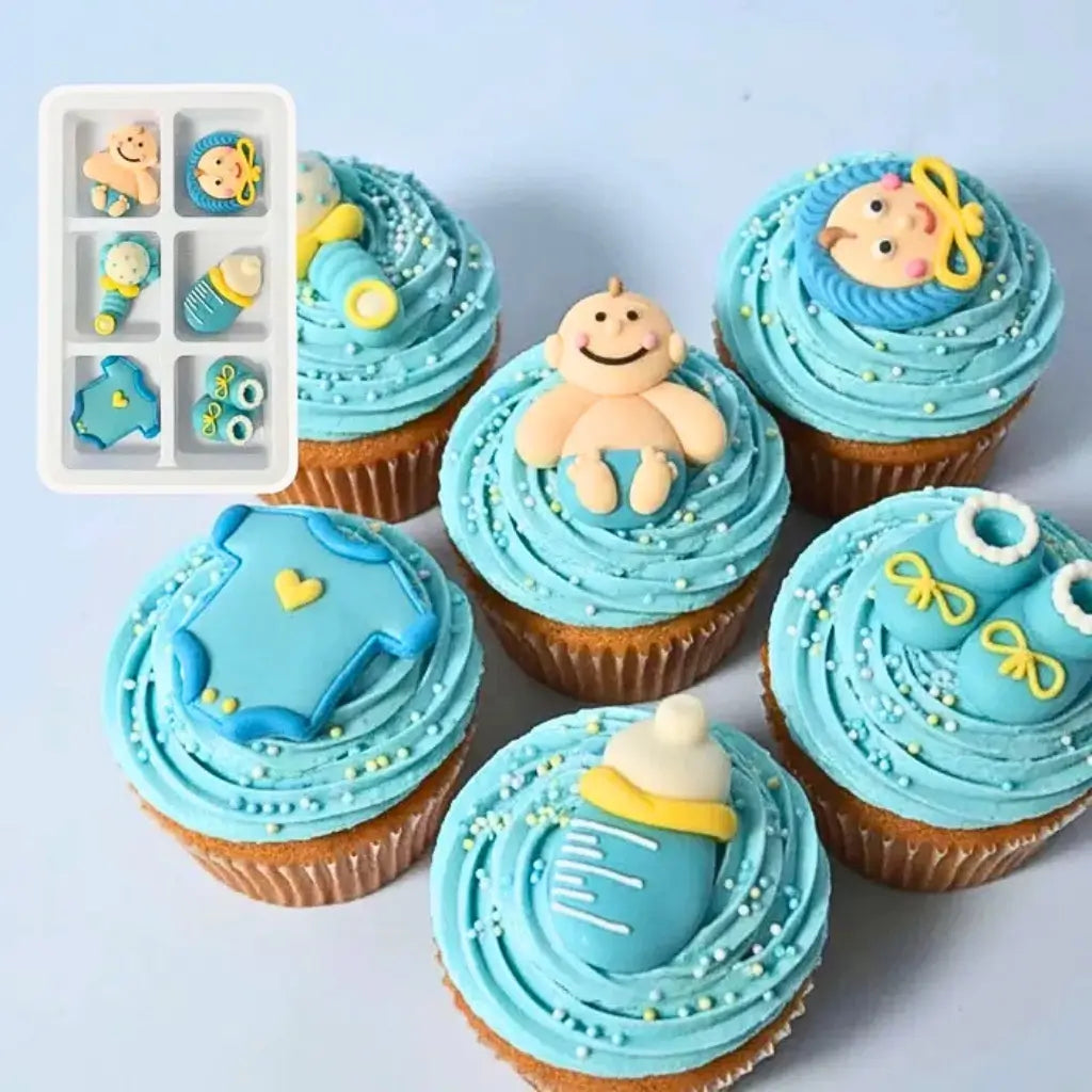 Blue Christening edible sugar decorations for cupcakes