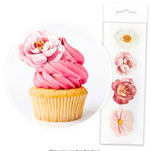 Edible flower wafer toppers for cake decorating