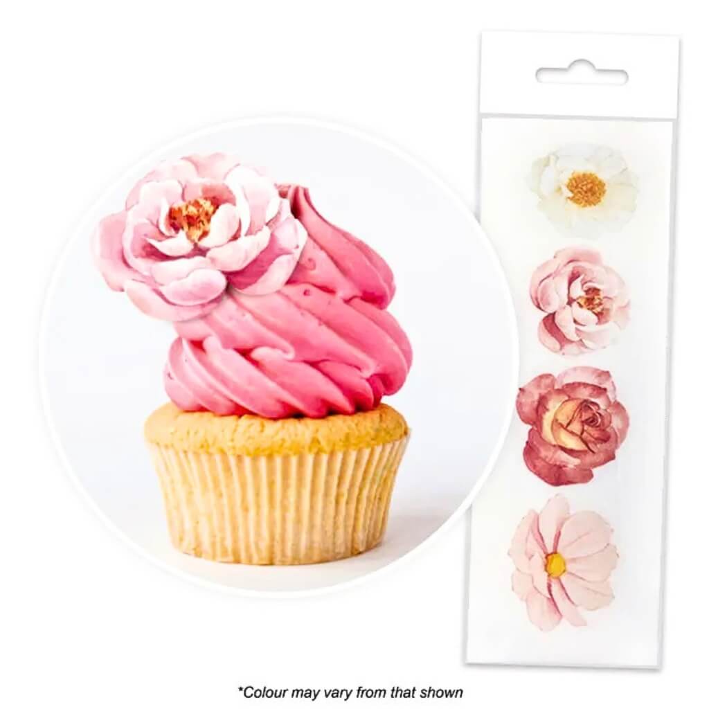 Cake Craft floral wafer toppers for cupcakes