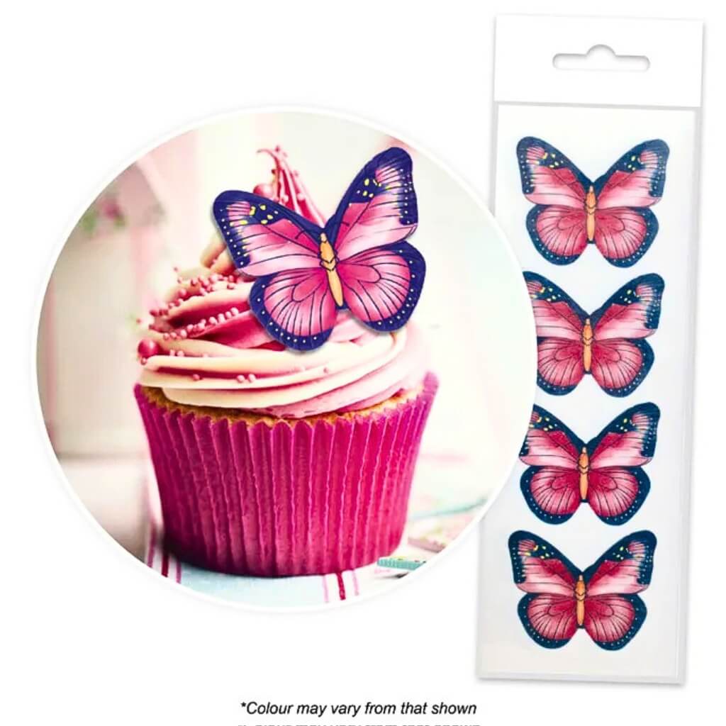 Edible butterfly cupcake toppers in pink and purple