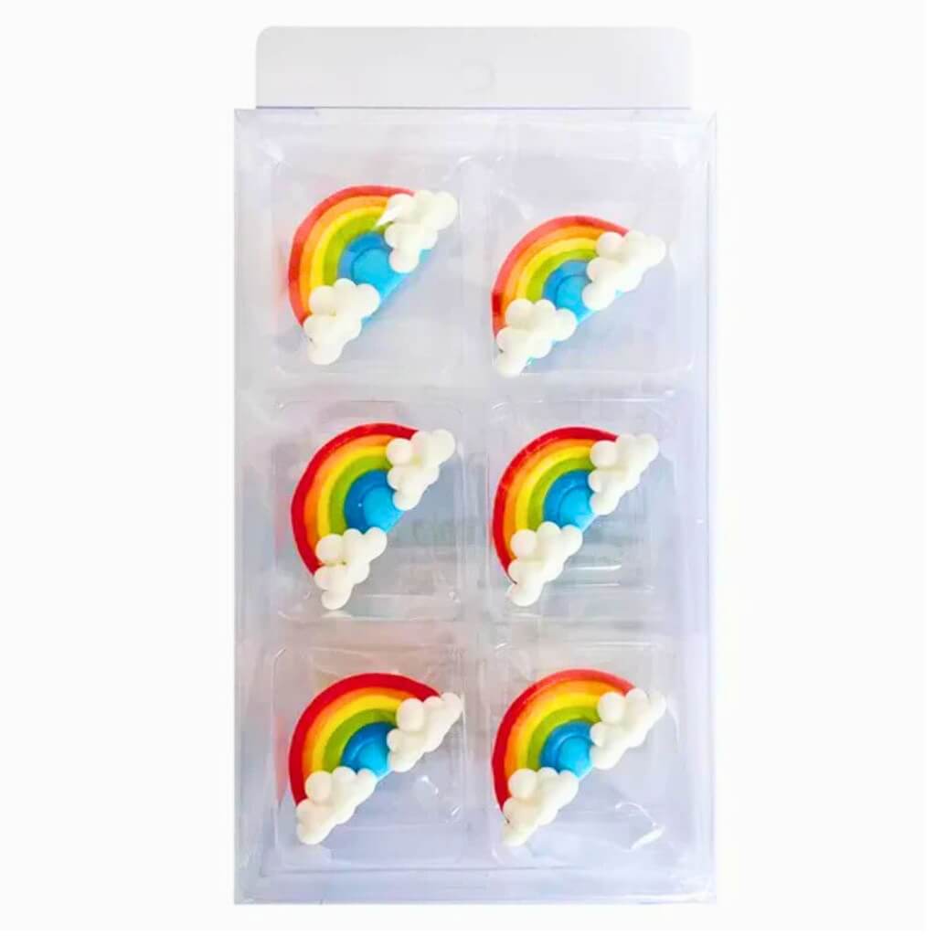 Rainbow-themed edible cake and cupcake decorations