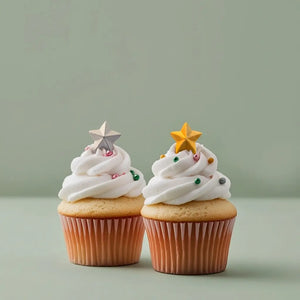edible star cake toppers on cupcakes close up