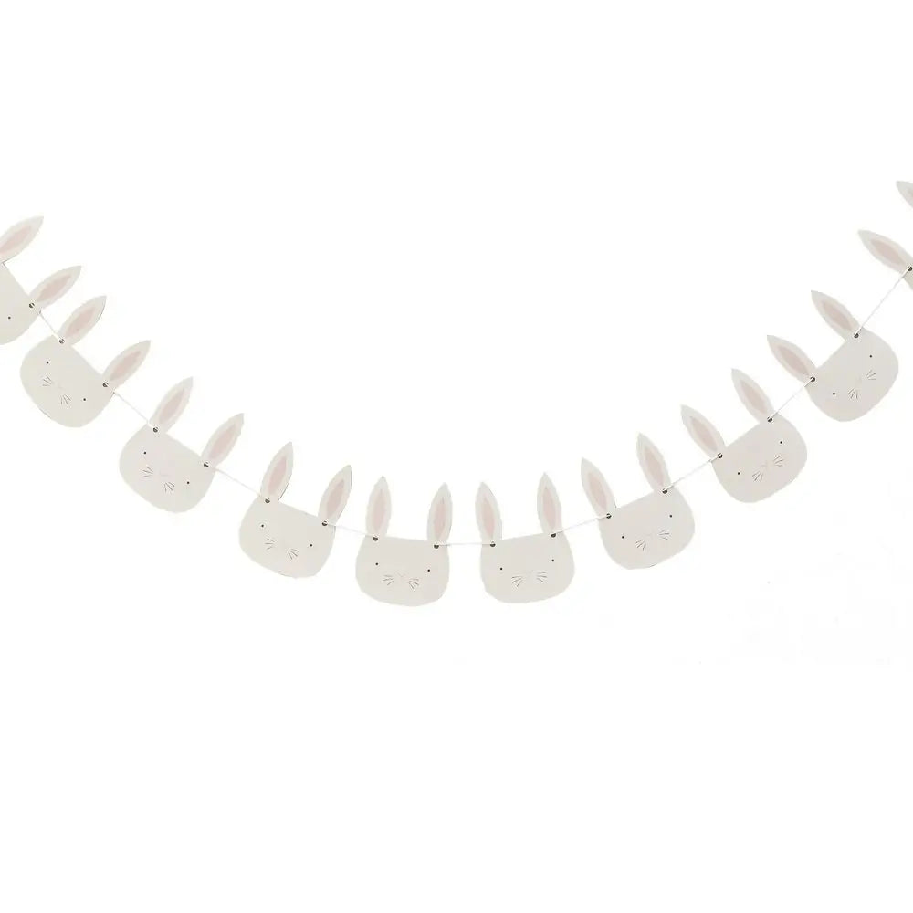 Eggciting Easter Pink & White Easter Bunny Face Bunting Decorations