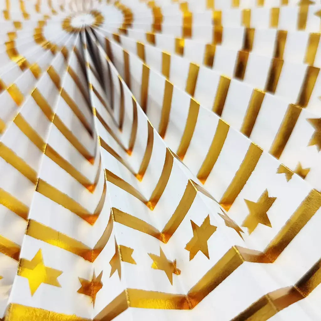 Eid Mubarak Gold White Paper Fan Set 8pk