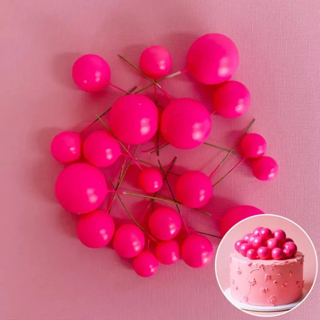 electric pink decorative foam ball cake toppers in four sizes