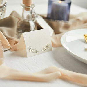 Folded diy gold foiled vine place card table setting