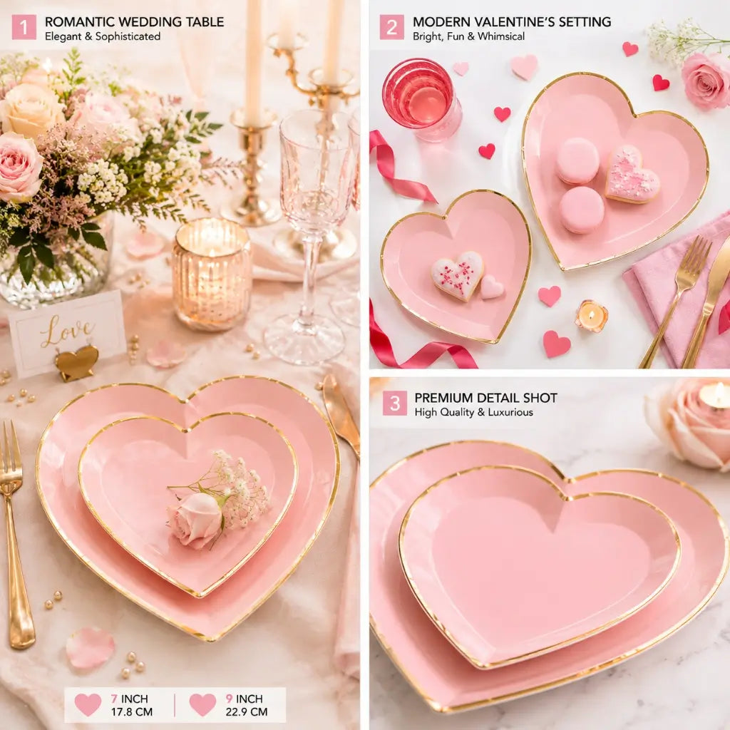 blush Pink heart plates with gold rim