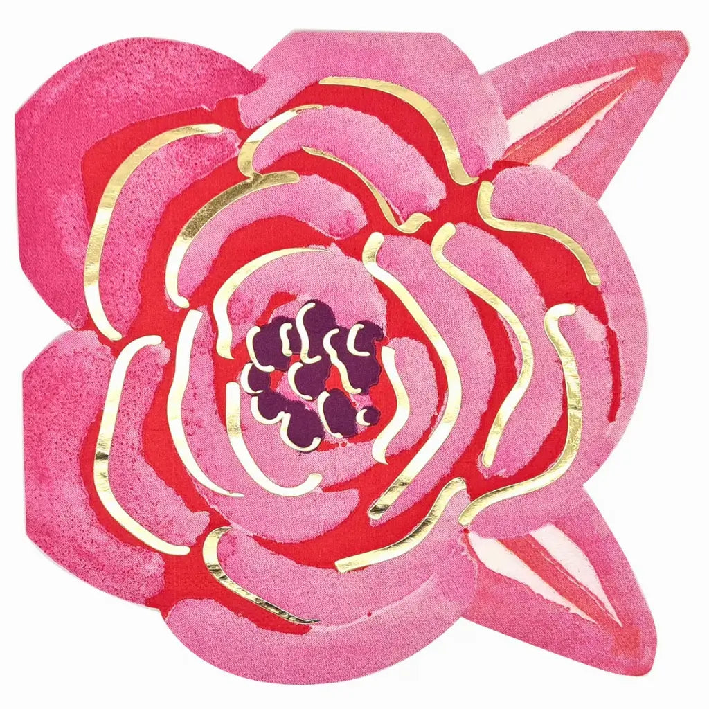 Flower shaped pink rose paper luncheon napkins 16 pack