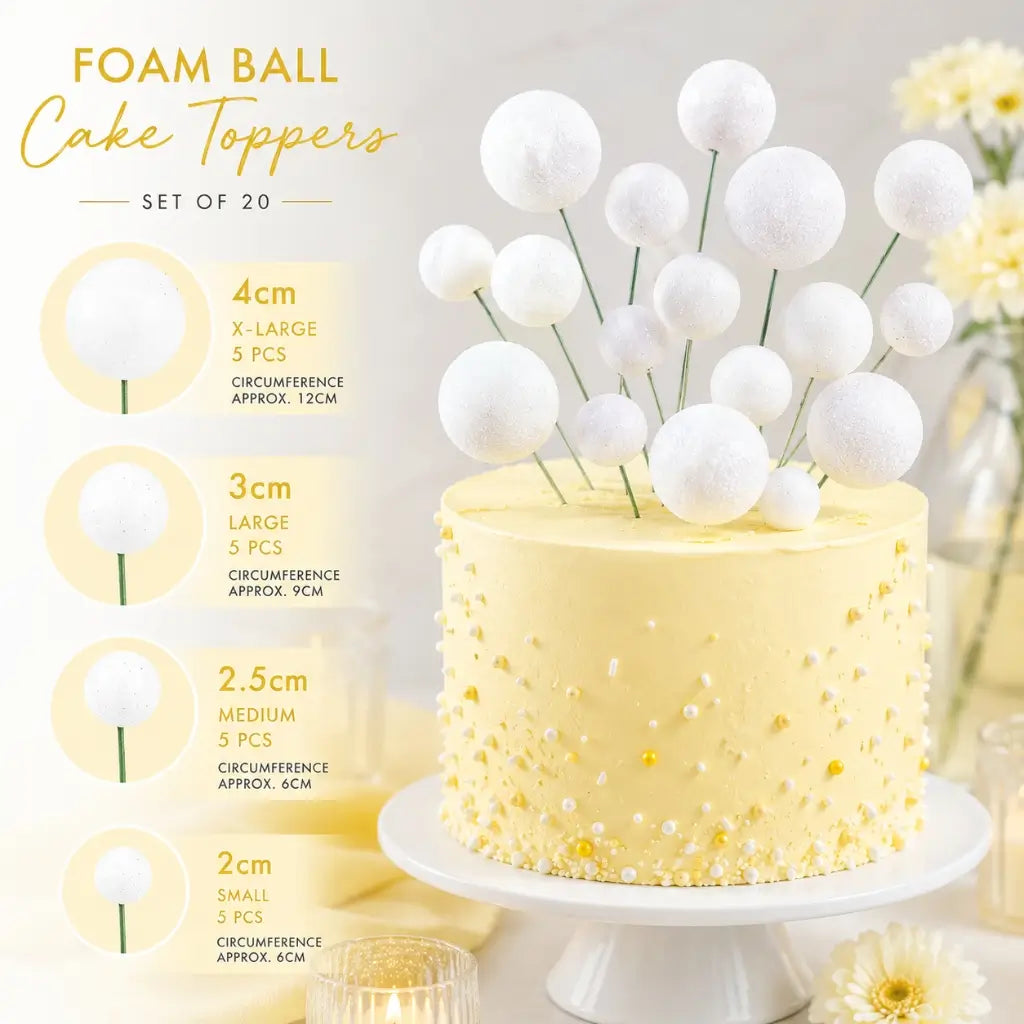 White glitter foam balls for cake decorating