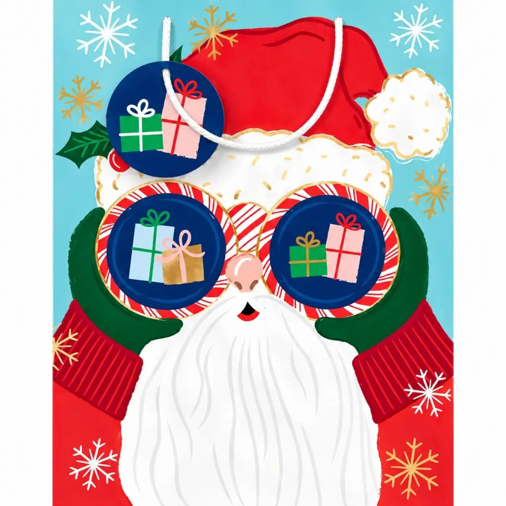 Elf Believe Santa Christmas gift bag with colourful festive artwork