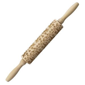 Festive rolling pin for biscuits, dough and holiday baking