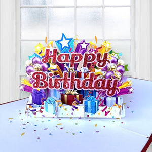 Luxury Red Glitter Happy Birthday with Presents Pop Up Card