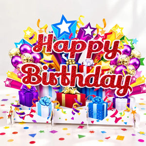 Luxury Red Glitter Happy Birthday with Presents Pop Up Card