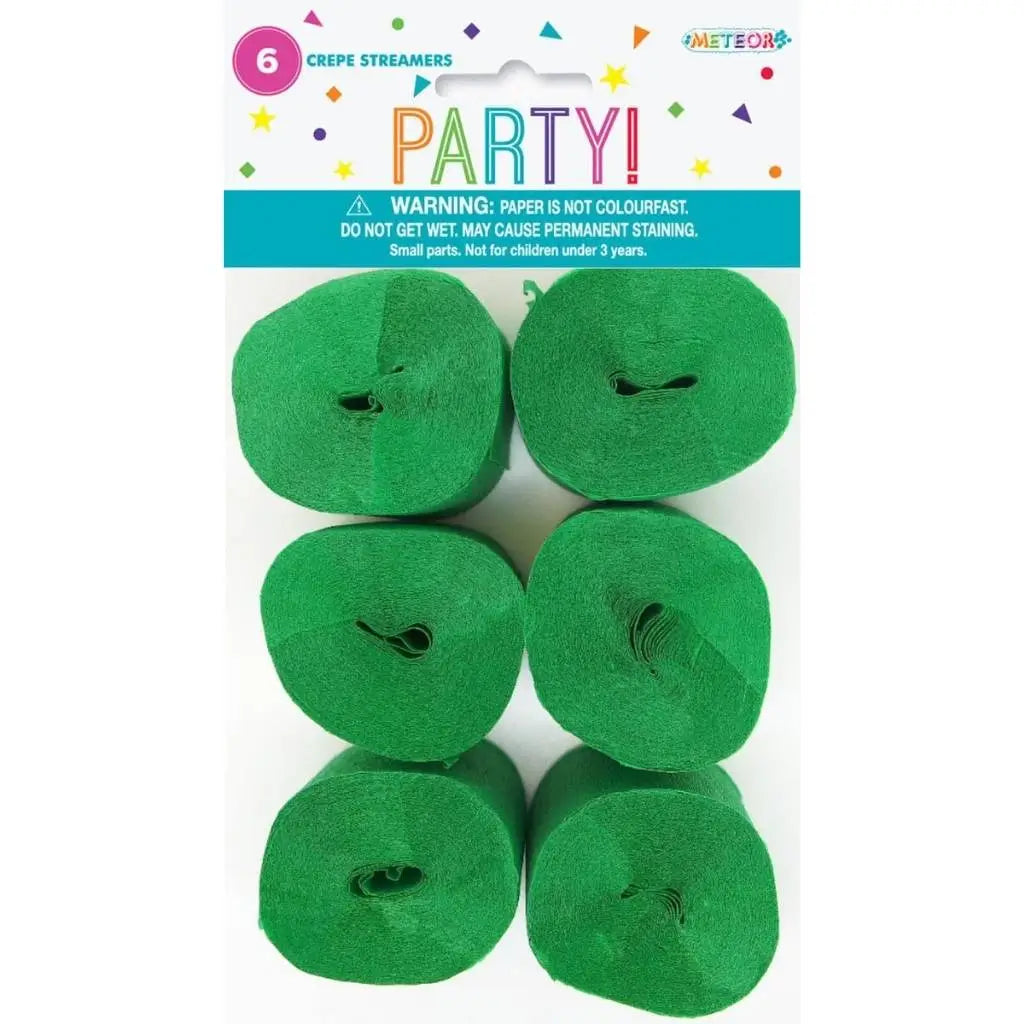 Emerald green crepe streamers 6 pack for party decorations