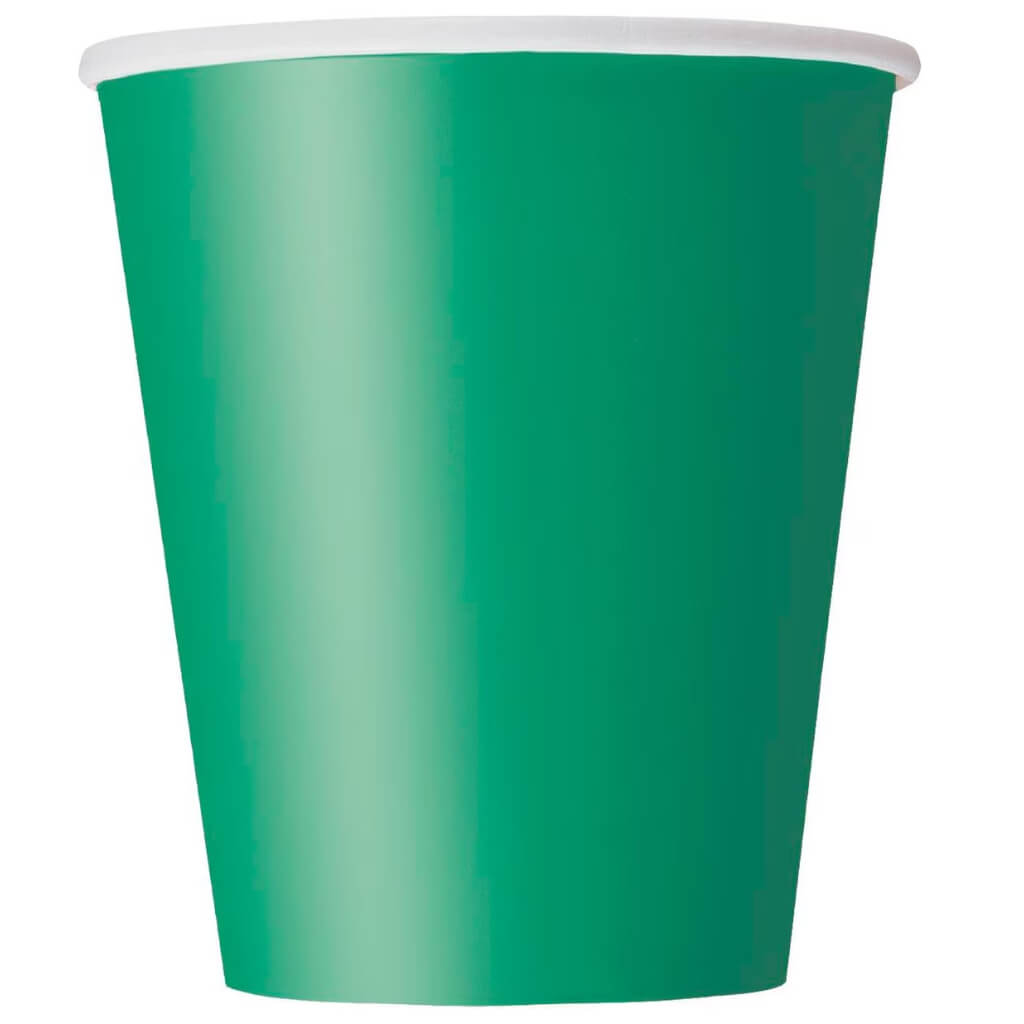 Emerald green cups 270ml 8 pack for birthday and themed parties