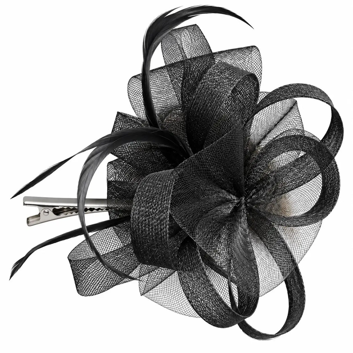 Emma black bow loop and feather fascinator hair clip
