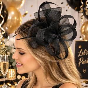 Modern black fascinator with sweeping mesh loops