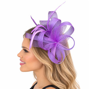 Emma abstract purple fascinator designed for racing events