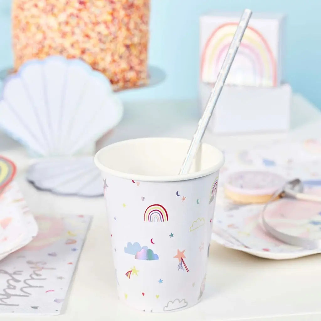 Enchanted mermaid paper cups 8 pack with pastel iridescent design for under the sea parties