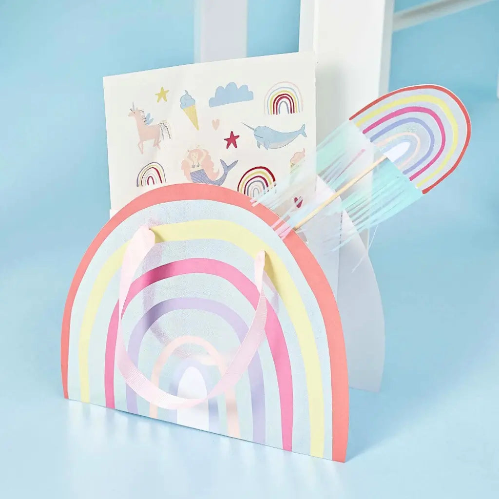 Pack of 5 Enchanted Rainbow Party Bags with iridescent pastel foil design