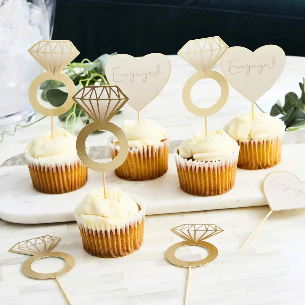 Gold Engaged Food Picks Pack of 12 for bridal shower or engagement party