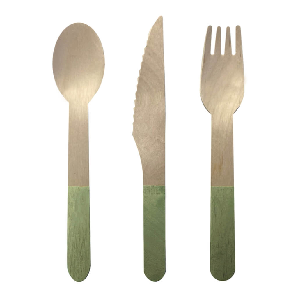 Eucalyptus green Wooden Cutlery Set 30pk