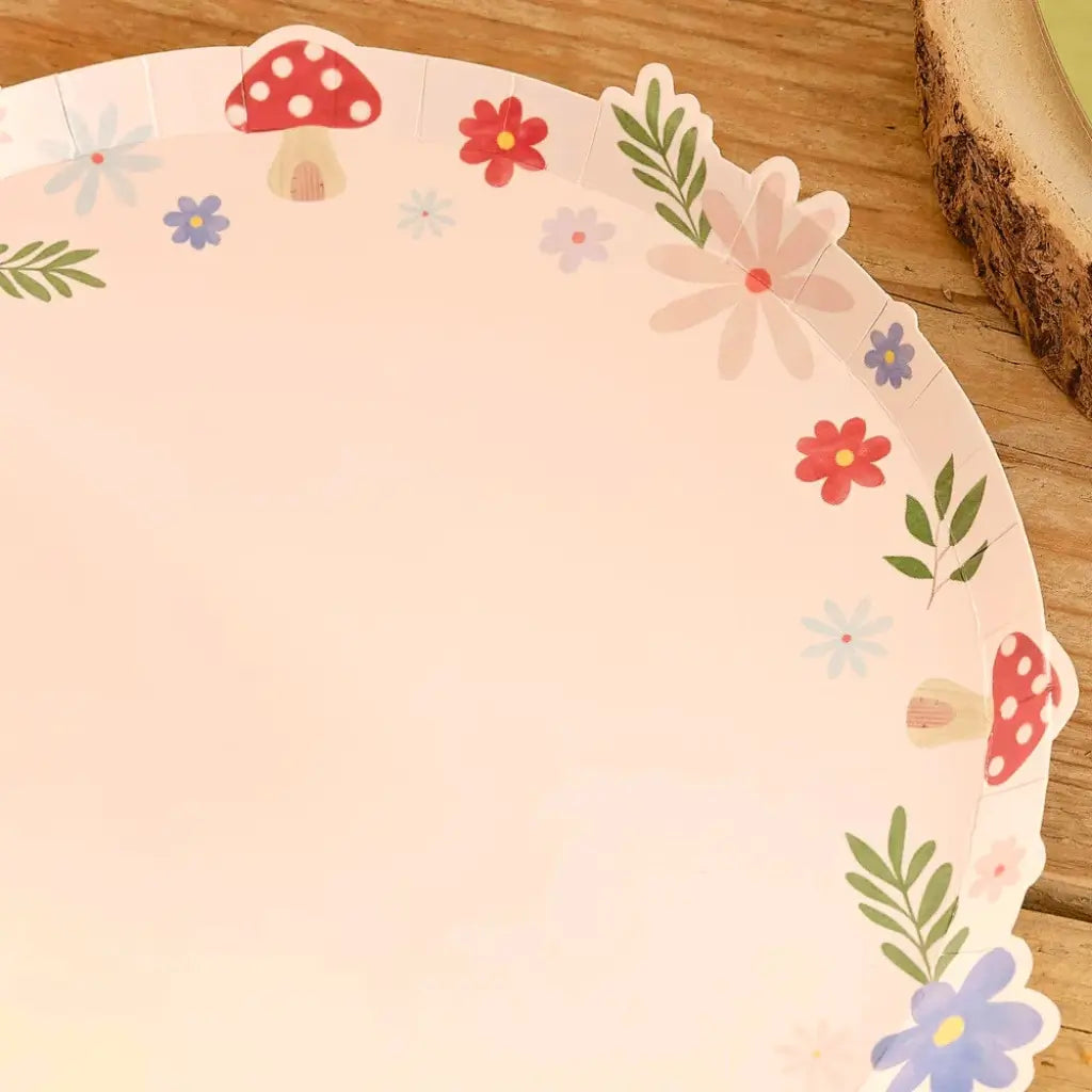Pink floral fairy party plates