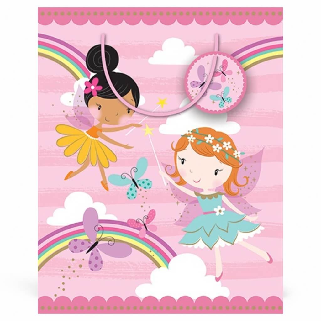 Cute fairy gift bag with butterflies and rainbow