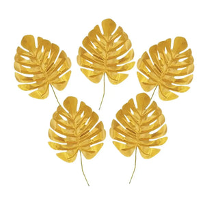 Tropical Artificial Monstera Branches 5pk - Metallic Gold