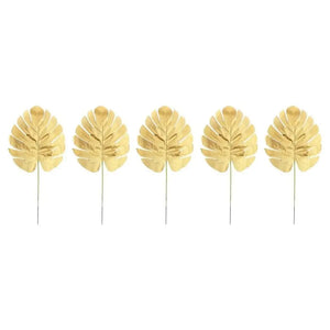 Tropical Artificial Monstera Branches 5pk - Metallic Gold