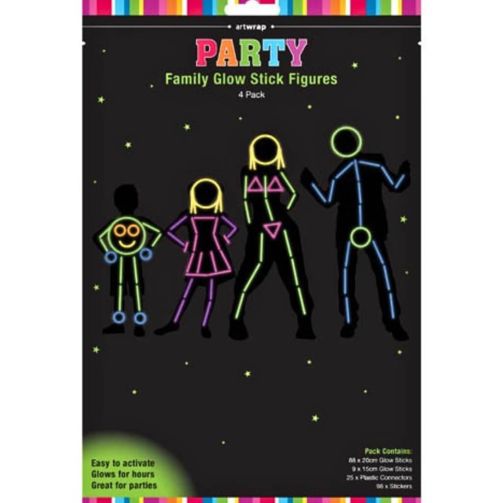 Family Glow Stick Figures Costume Kit 220-piece for four people.