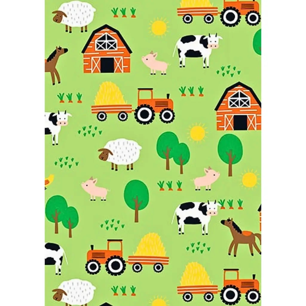 Farm animals wrapping paper green background