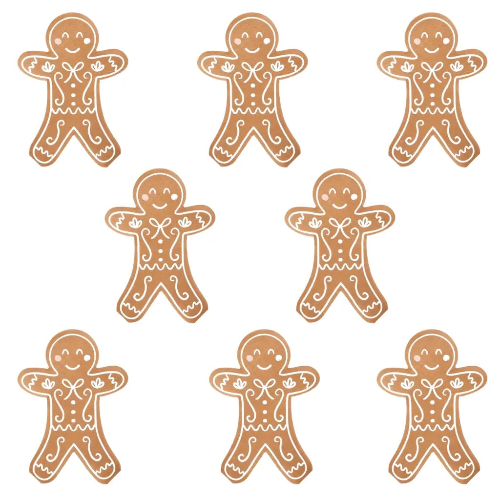 Smiling brown gingerbread man napkins with white icing details for Christmas parties