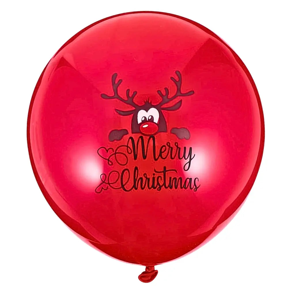 Red Christmas balloons with reindeer print 10 pack