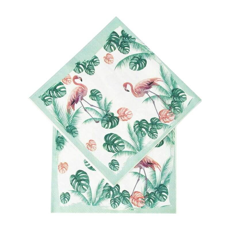 Flamingo & Monstera Tropical Leaves Paper Lunch Napkins 16 Pack