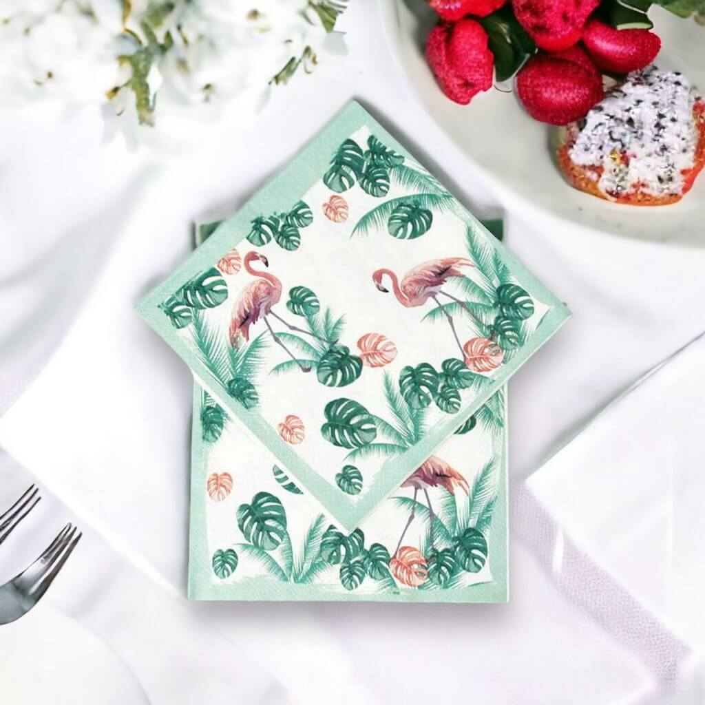 Flamingo & Monstera Tropical Leaves Paper Lunch Napkins 16 Pack
