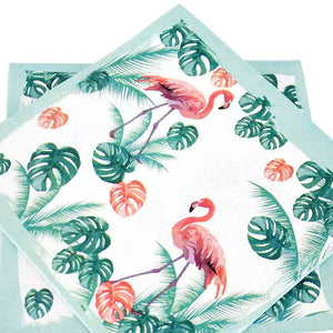 Flamingo & Monstera Tropical Leaves Paper Lunch Napkins 16 Pack