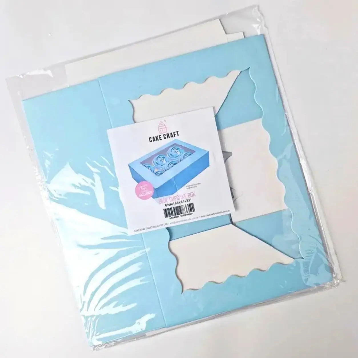Cake Craft blue six-cupcake box with clear window and insert