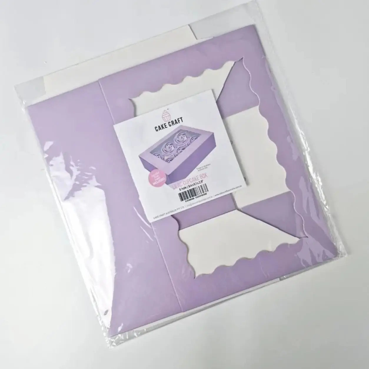 Cake Craft lilac six-cupcake box with clear window and insert