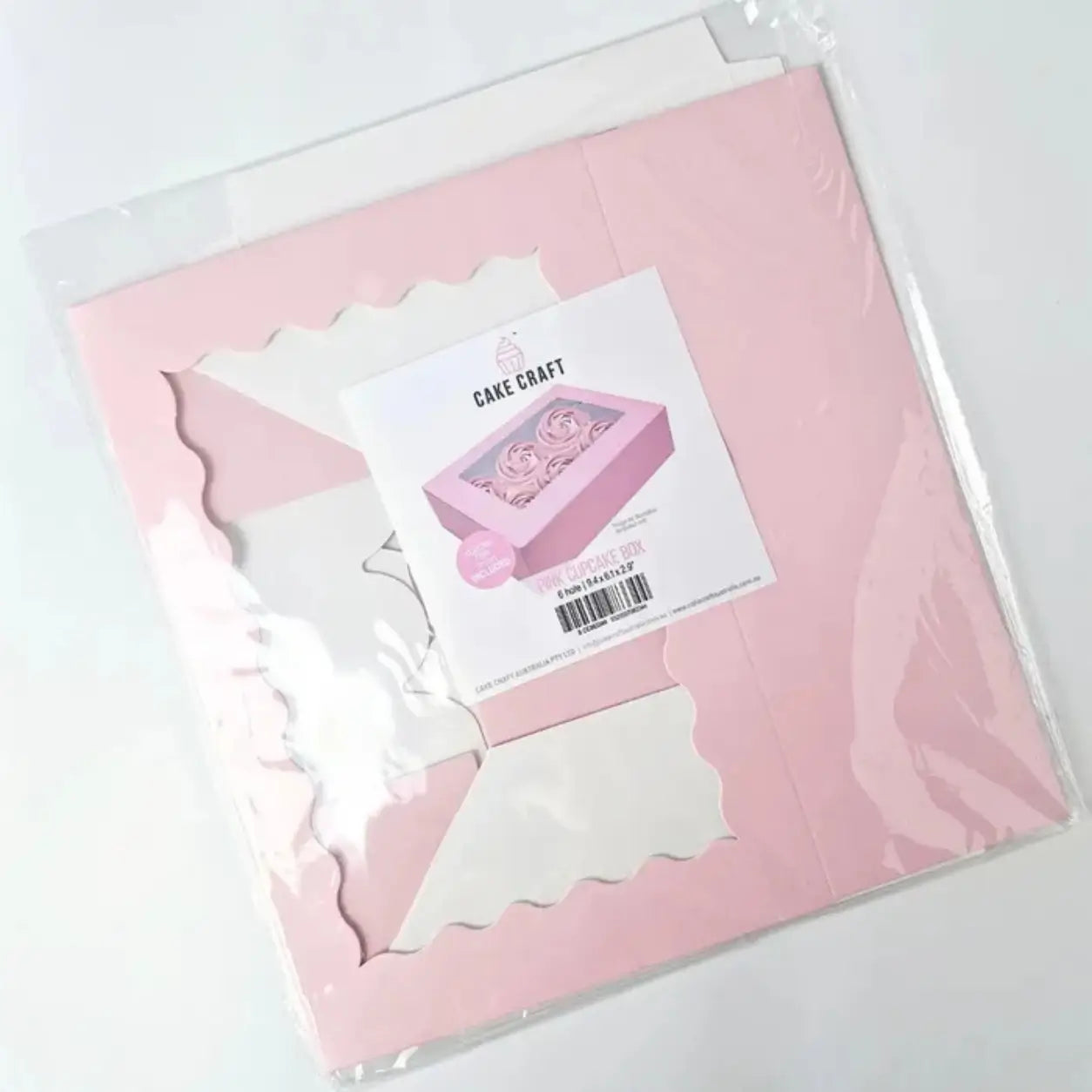 Cake Craft pink six-cupcake box with clear window and insert