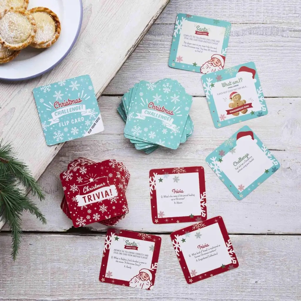Flip Your Fate Christmas card game 121 cards including trivia and challenge cards