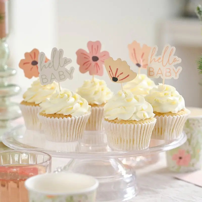 Floral Baby Shower Cupcake Toppers 12pk