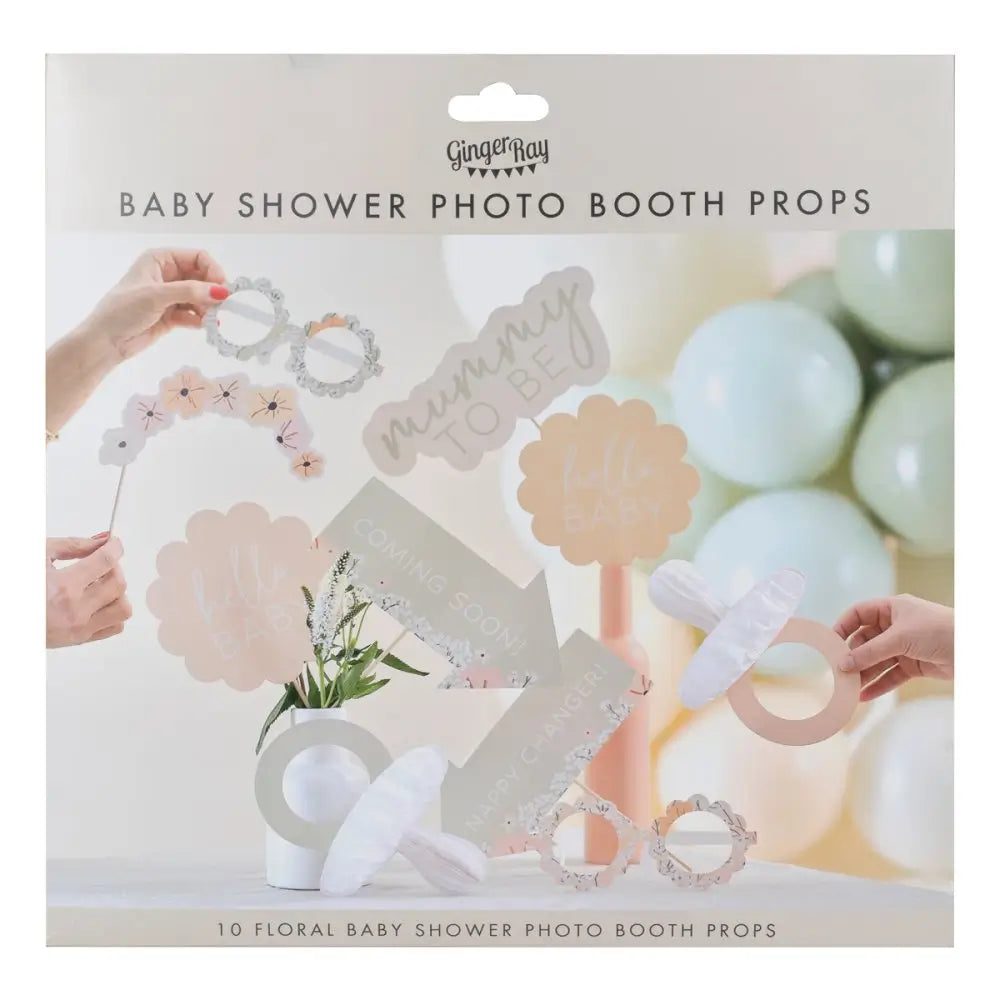 Floral Baby Shower Party Photo Booth Props 10pk