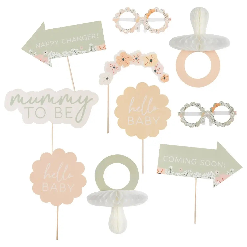 Floral Baby Shower Party Photo Booth Props 10pk
