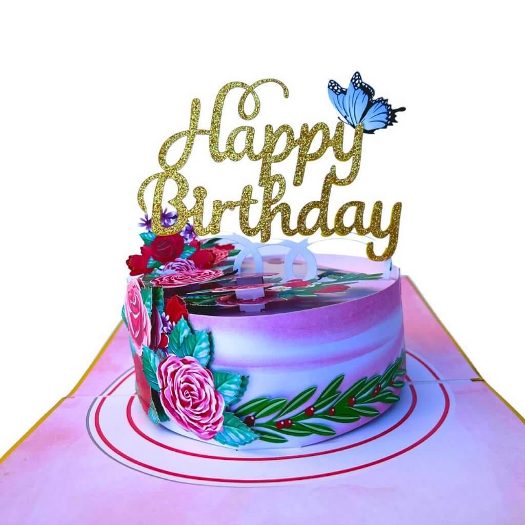 Delux Embrossed Floral Happy Birthday Cake Pop Up Card